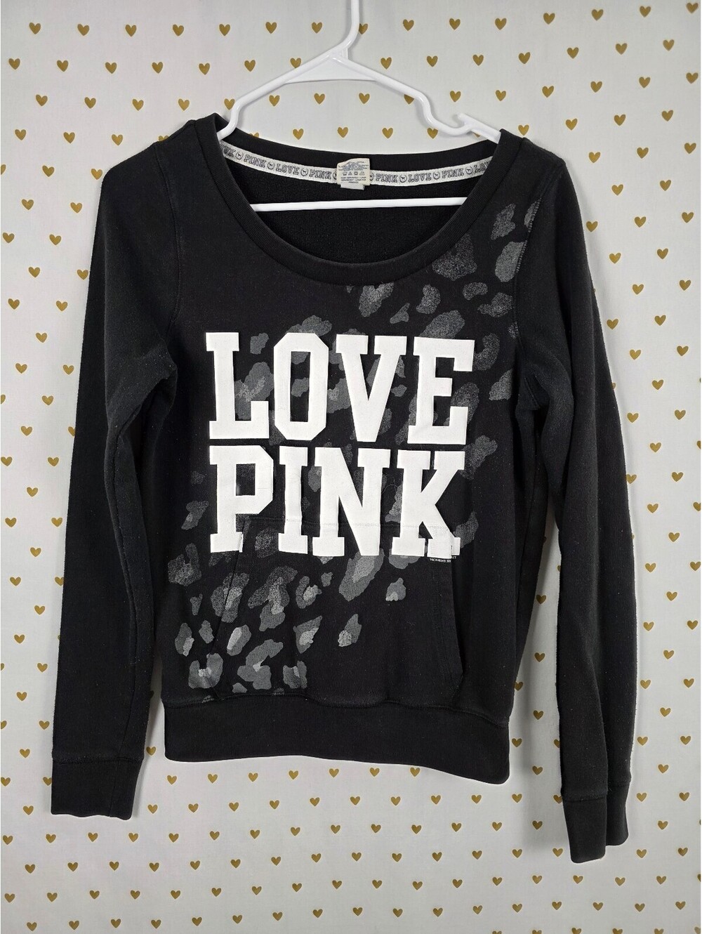 Victorias Secret Pink Vintage Leopard Cheetah Logo Pullover Sweater y2k Black SM